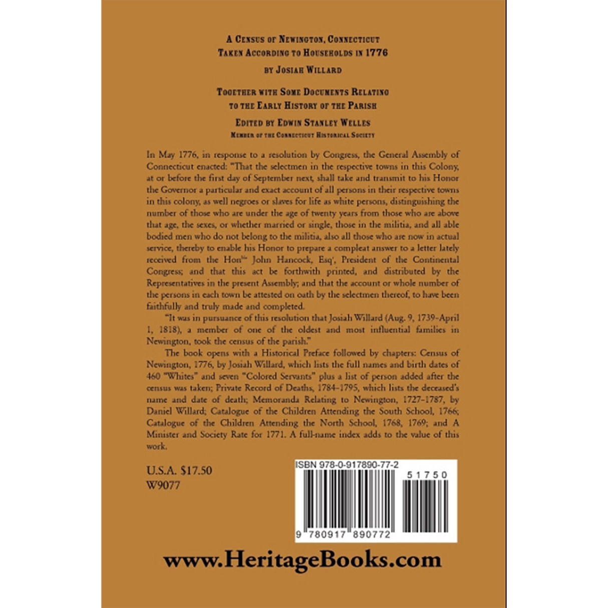 A Census of Newington, Connecticut Taken According to Households in 1776