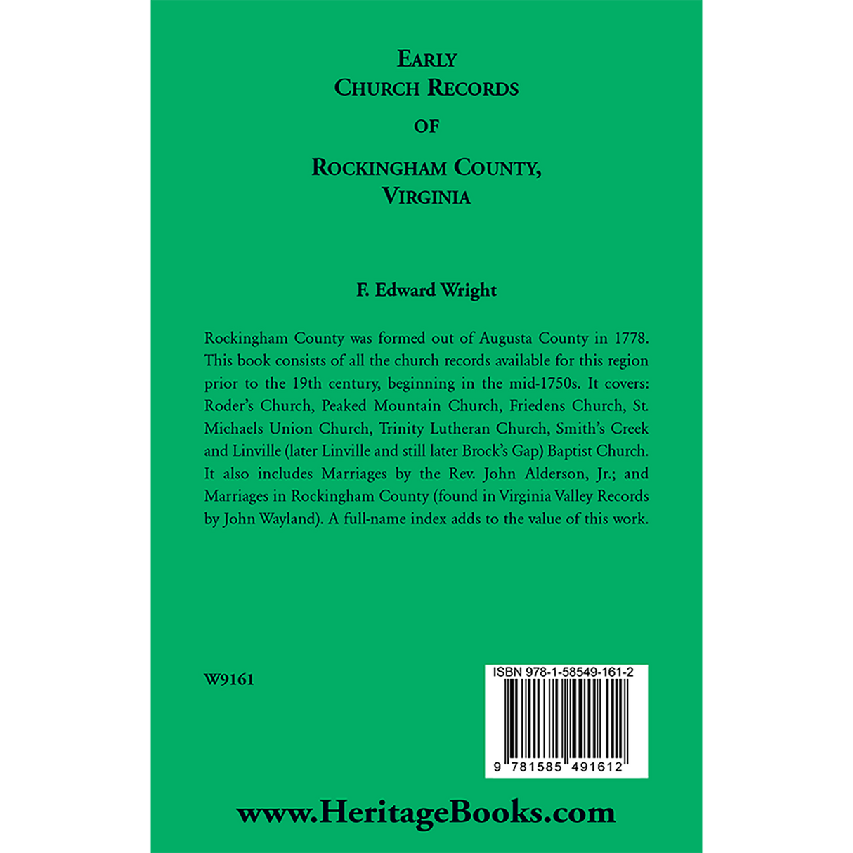 Early Church Records of Rockingham County, Virginia back cover