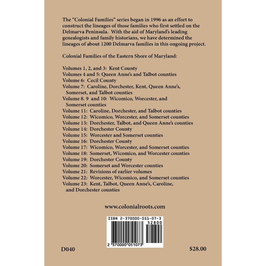Colonial Families of the Eastern Shore of Maryland, Volume 14 back cover