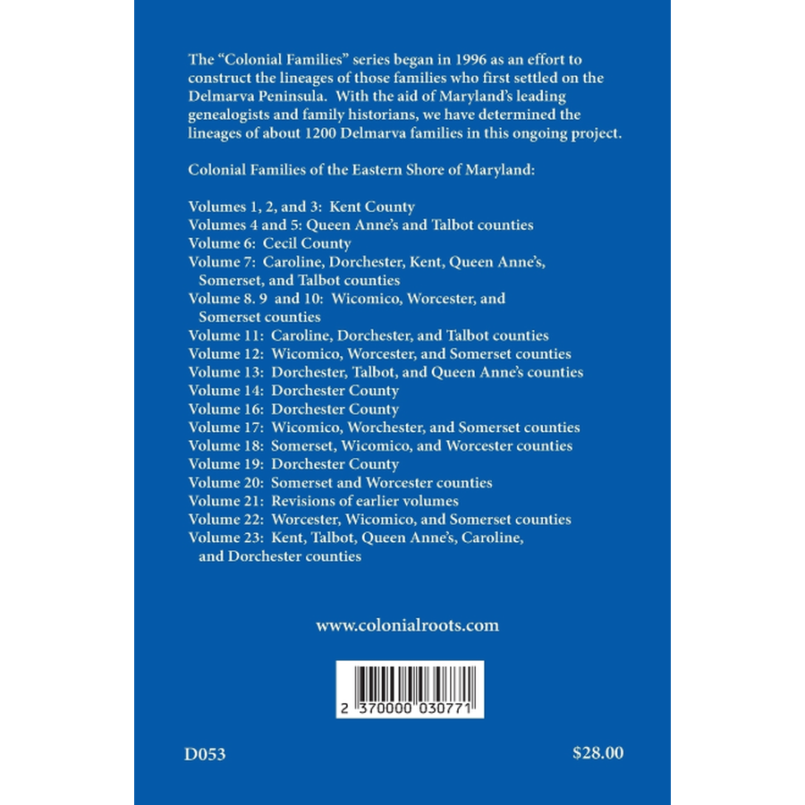 Colonial Families of the Eastern Shore of Maryland, Volume 15 back cover