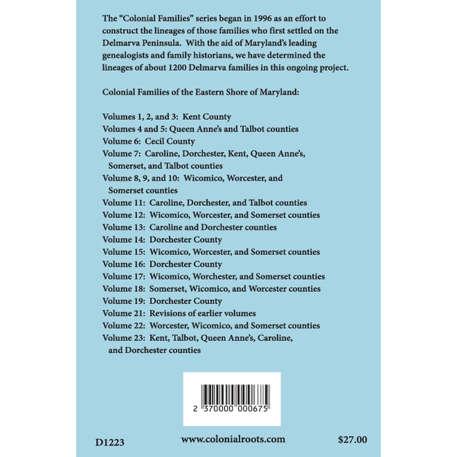 Colonial Families of the Eastern Shore of Maryland, Volume 20 back cover