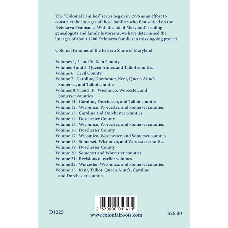Colonial Families of the Eastern Shore of Maryland, Volume 22 back cover