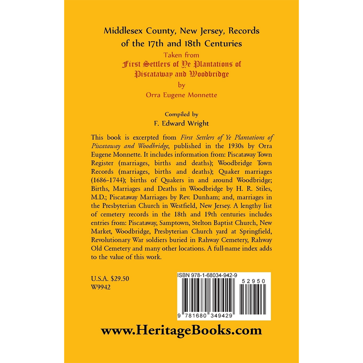 Middlesex County, New Jersey Records of the 17th and 18th Centuries back cover