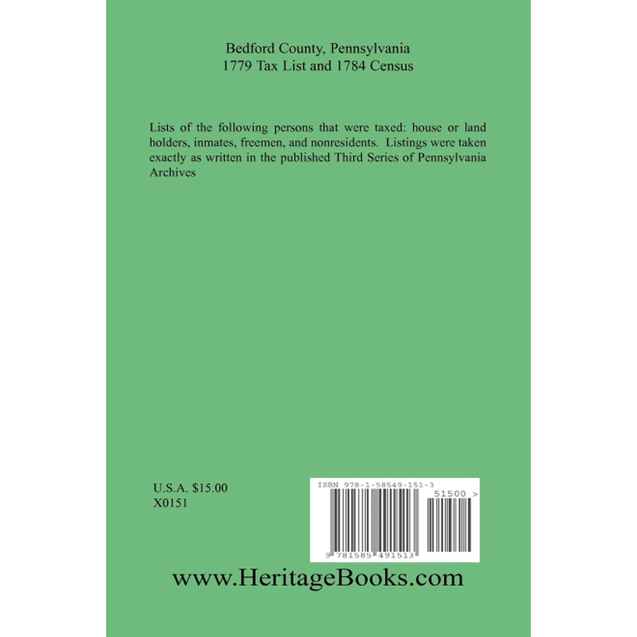 Bedford County, Pennsylvania 1779 Tax List and 1784 Census back cover