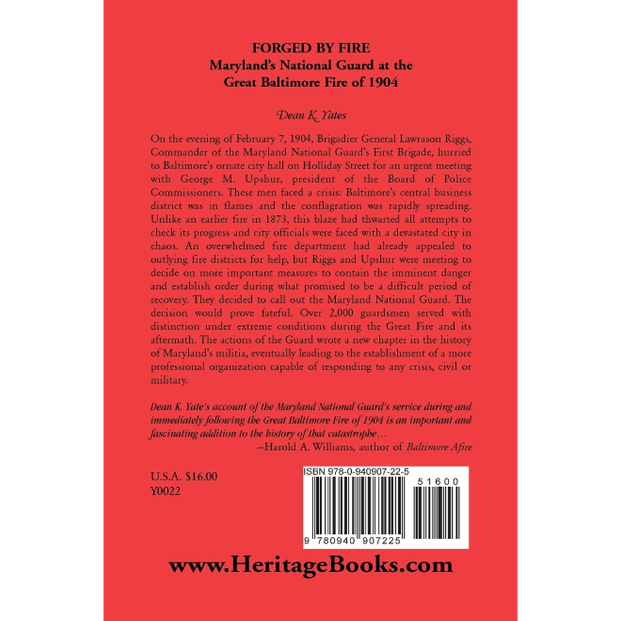 Forged by Fire, Maryland's National Guard at the Great Baltimore Fire of 1904 back cover