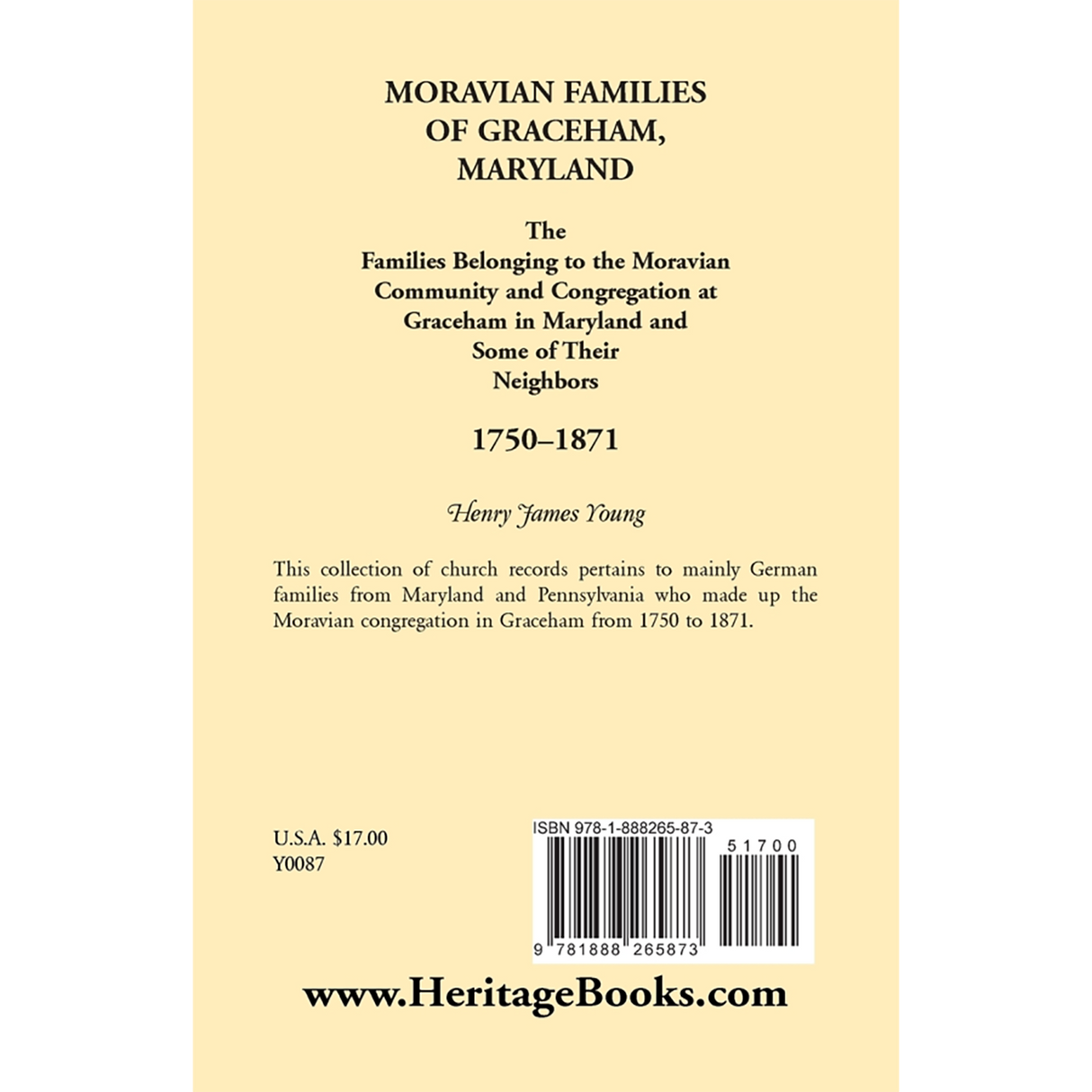 Moravian Families of Graceham, Maryland back cover