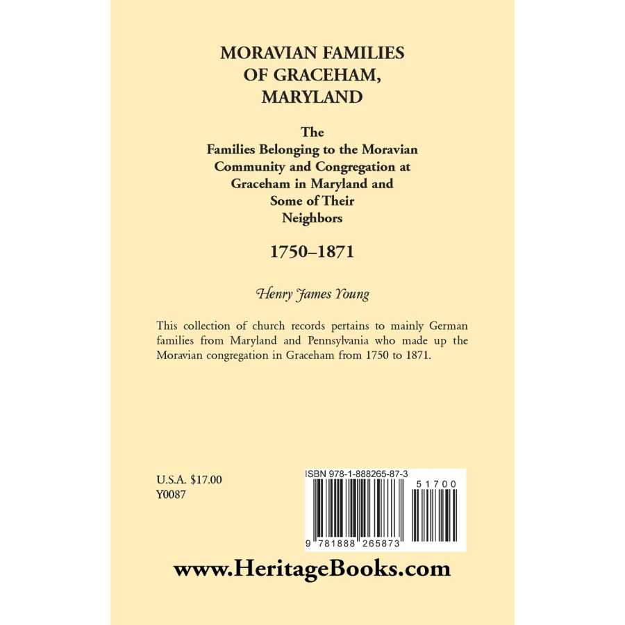 Moravian Families of Graceham, Maryland back cover