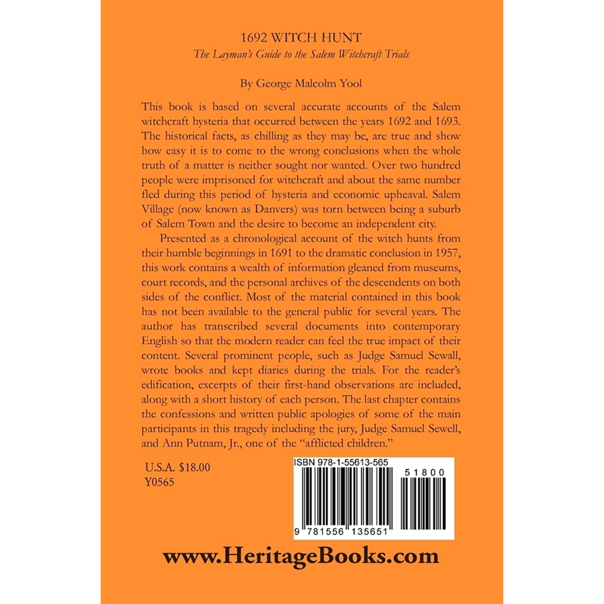 1692 Witch Hunt: The Layman's Guide to the Salem Witchcraft Trials back cover