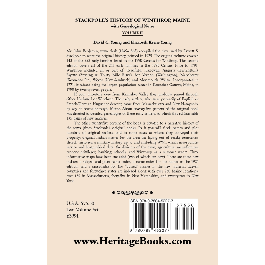 Stackpole's History of Winthrop, Maine with Genealogical Notes, Volume II back cover