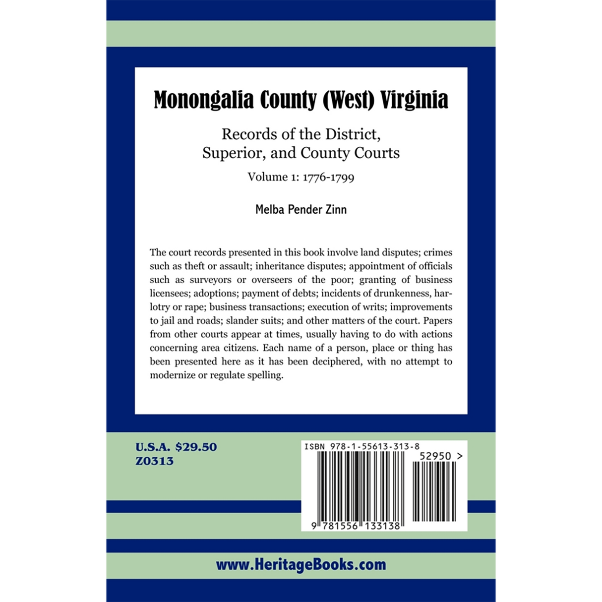 Monongalia County, (West) Virginia Records of the District, Superior, and County Courts, Volume 1, 1776-1799 back cover