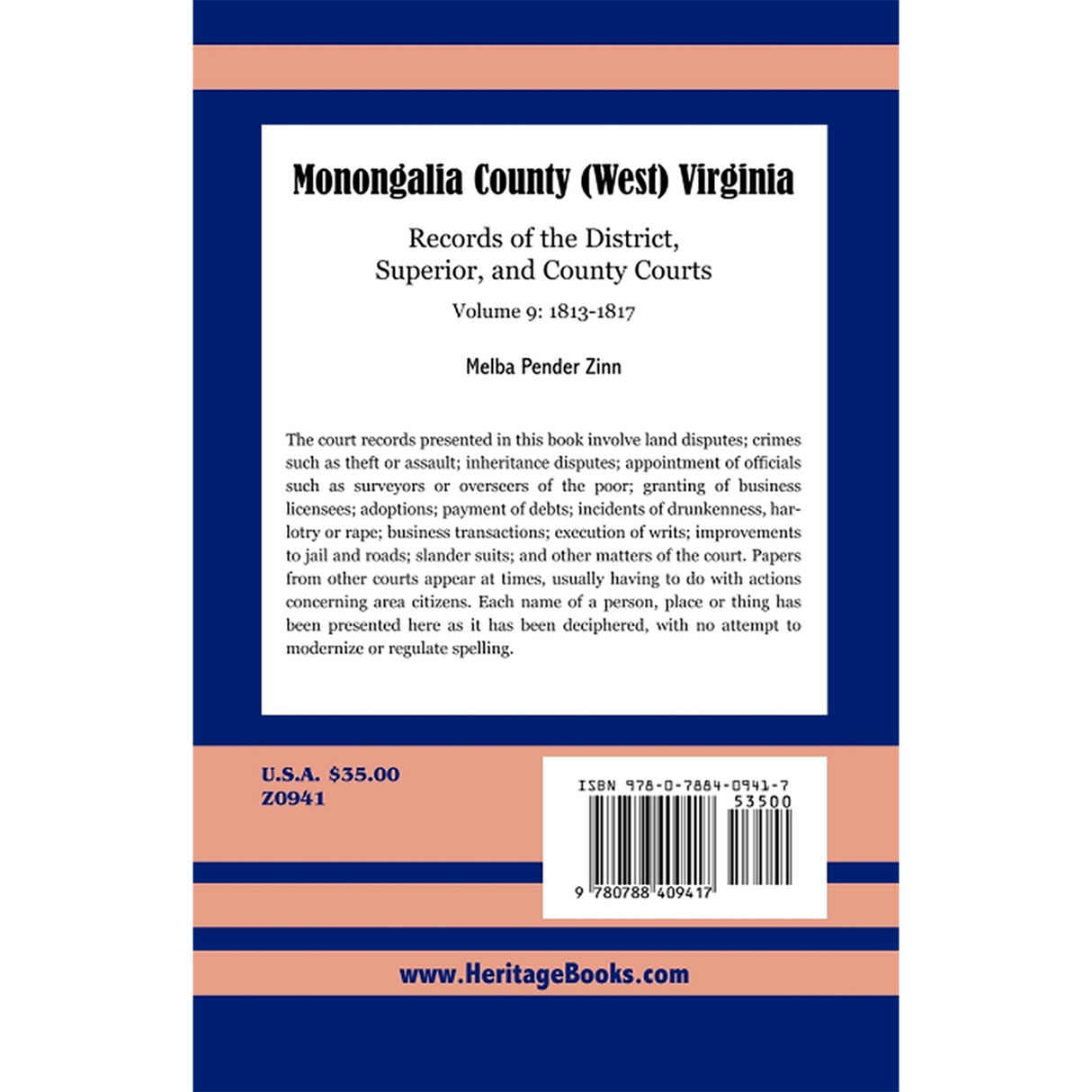 Monongalia County, (West) Virginia: Records of the District, Superior, and County Courts, Volume 9 1813-1817 back cover