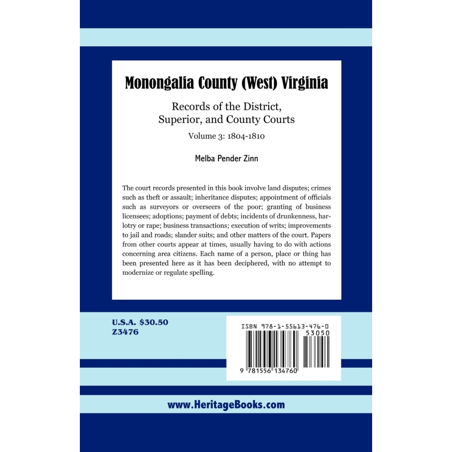 Monongalia County, (West) Virginia Records of the District, Superior, and County Courts, Volume 3, 1804-1810 back cover