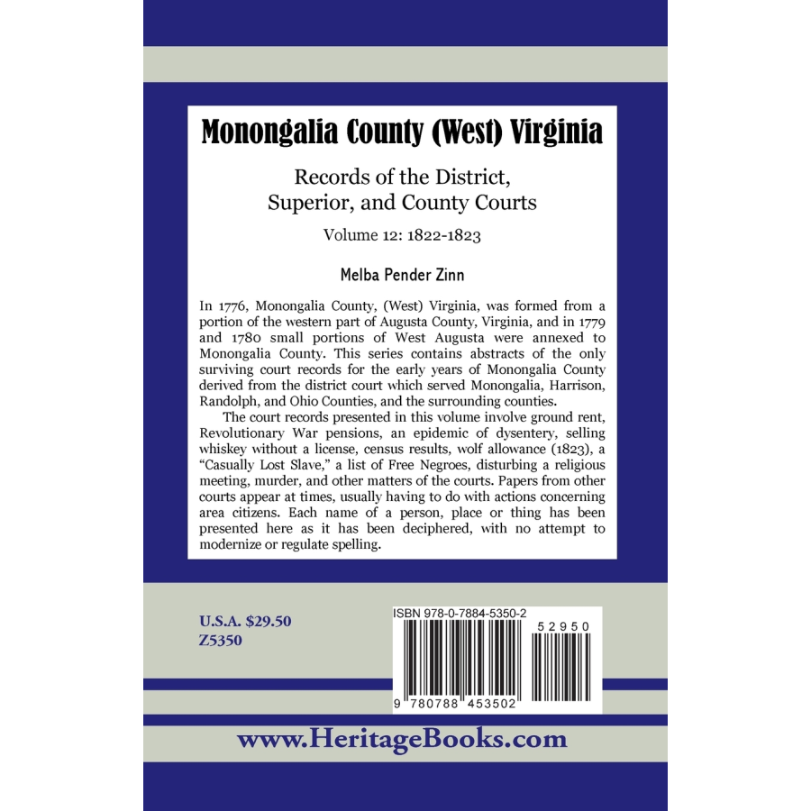 Monongalia County, (West) Virginia Records of the District, Superior, and County Courts, Volume 12, 1822-1823 back cover