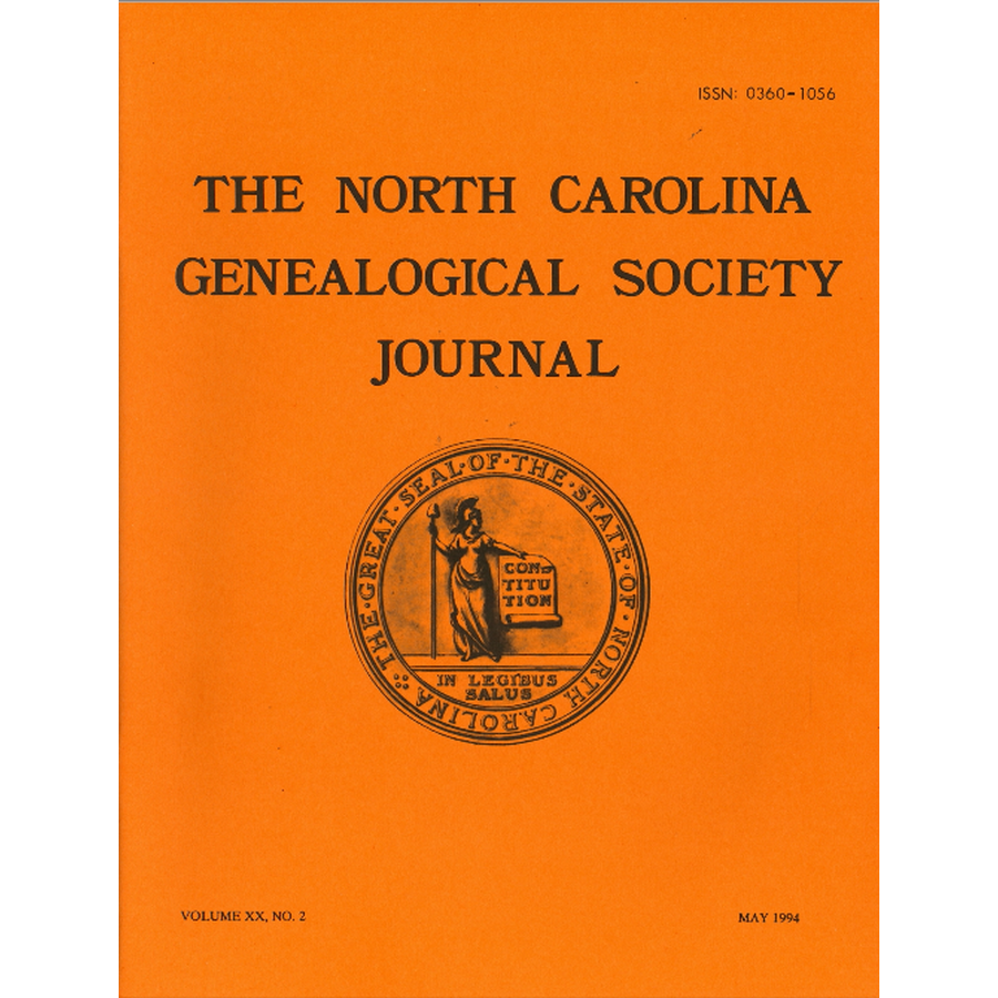 The North Carolina Genealogical Society Journal: Volume XX, No. 2 May, 1994