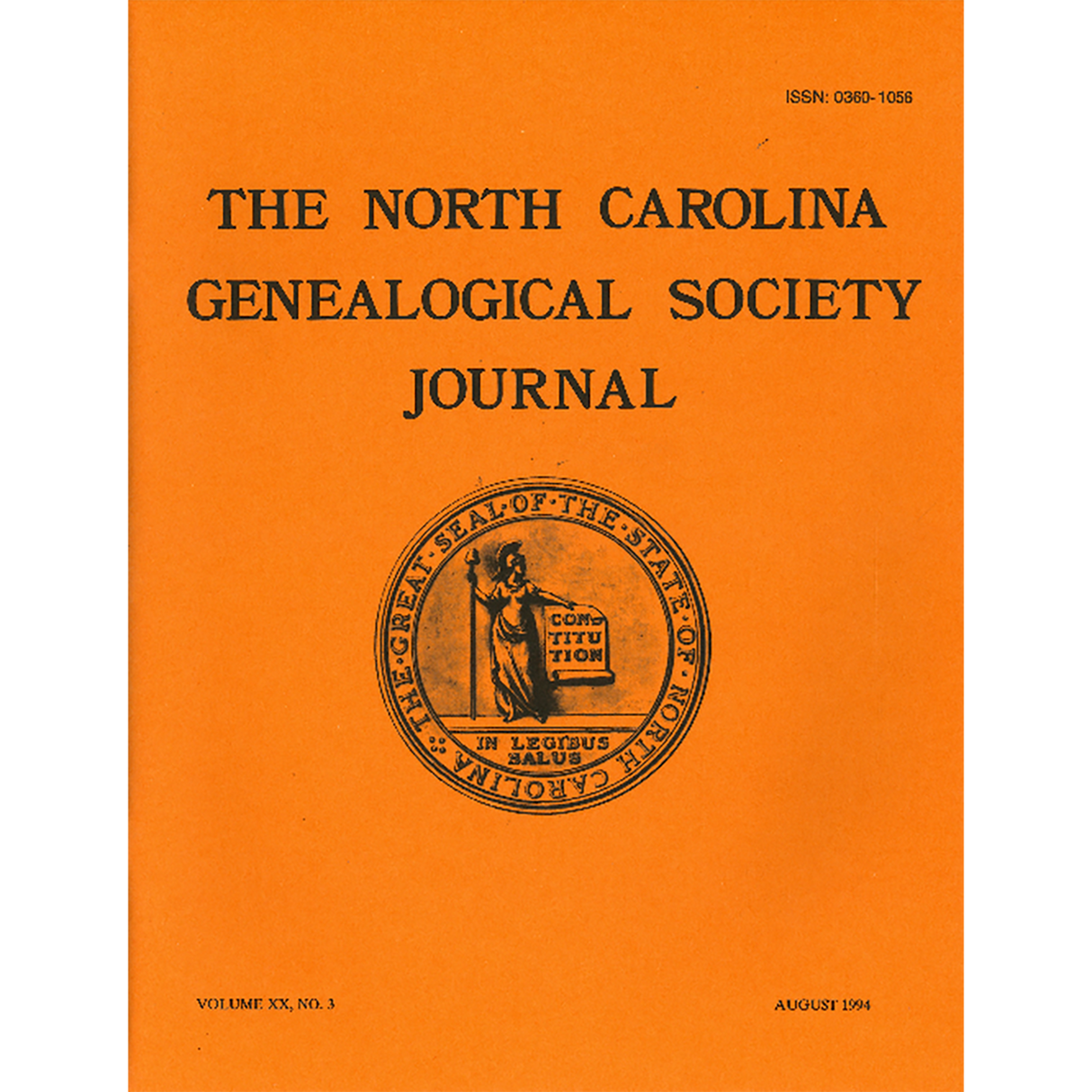 The North Carolina Genealogical Society Journal, Volume 20, No. 3 August, 1994