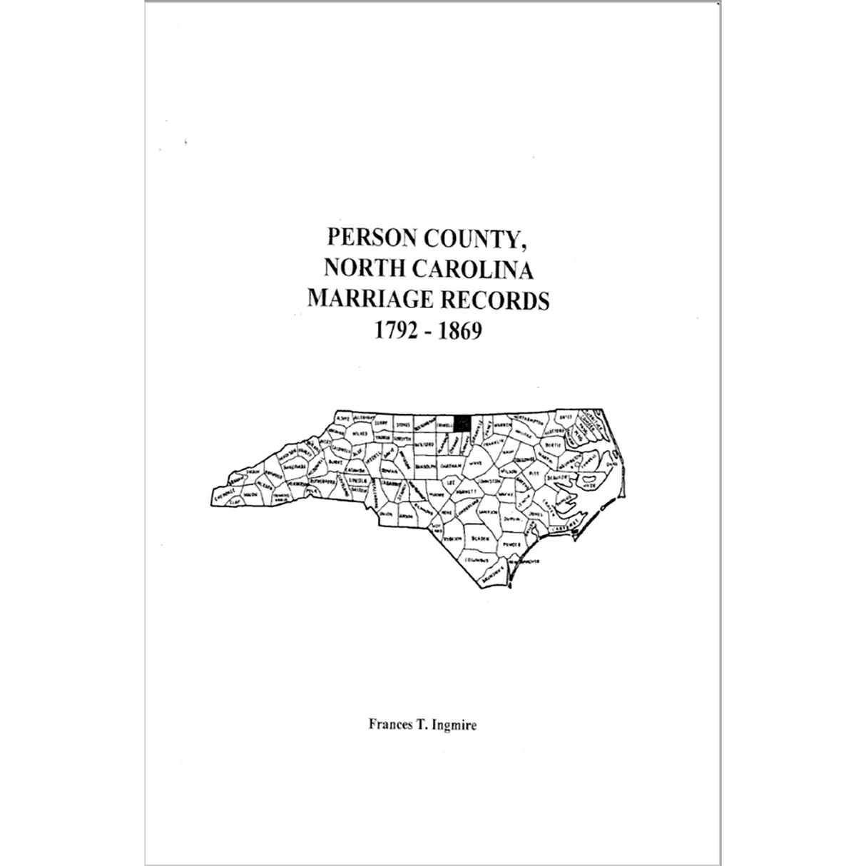 Person County, North Carolina Marriage Records, 1792-1869