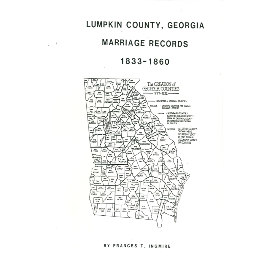 Lumpkin County Georgia Marriage Records 1833-1860