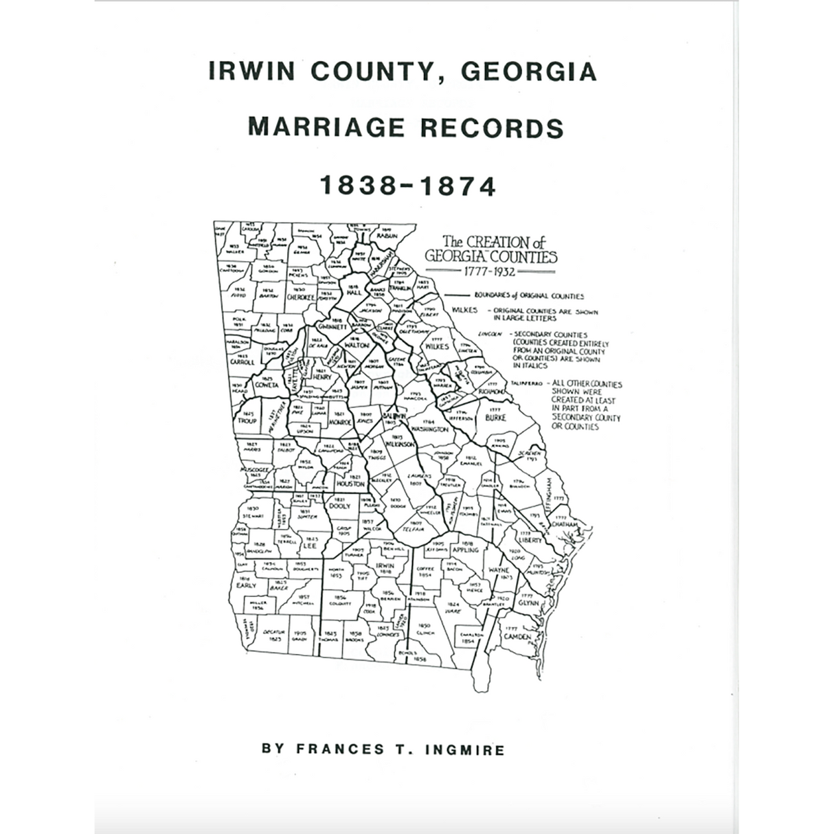 Irwin County, Georgia Marriage Records, 1838-1874