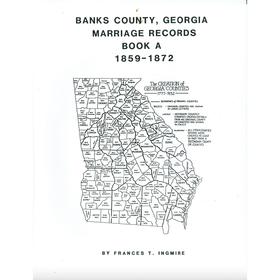 Banks County, Georgia Marriage Records, 1859-1872