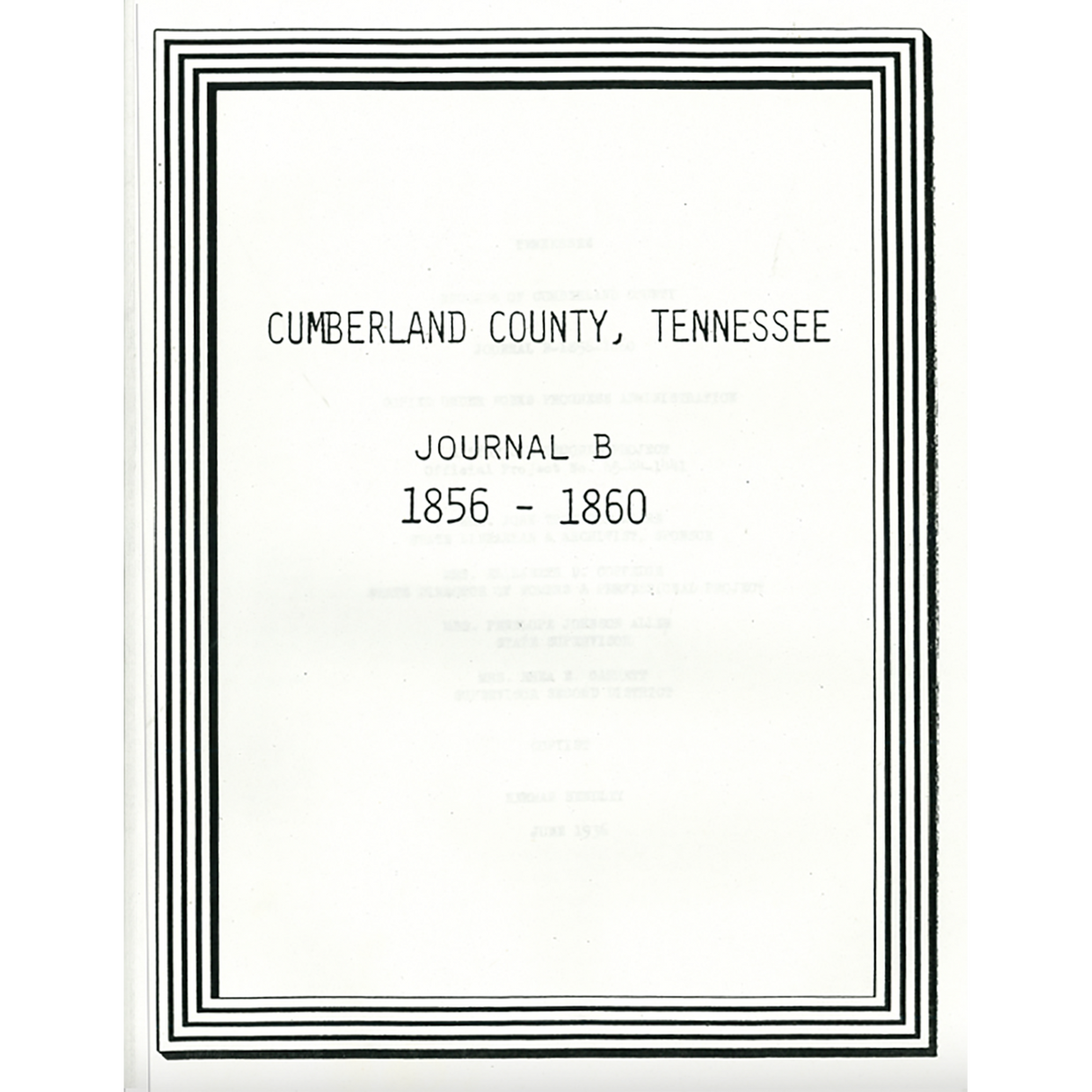Cumberland County, Tennessee Journal B 1856-1860
