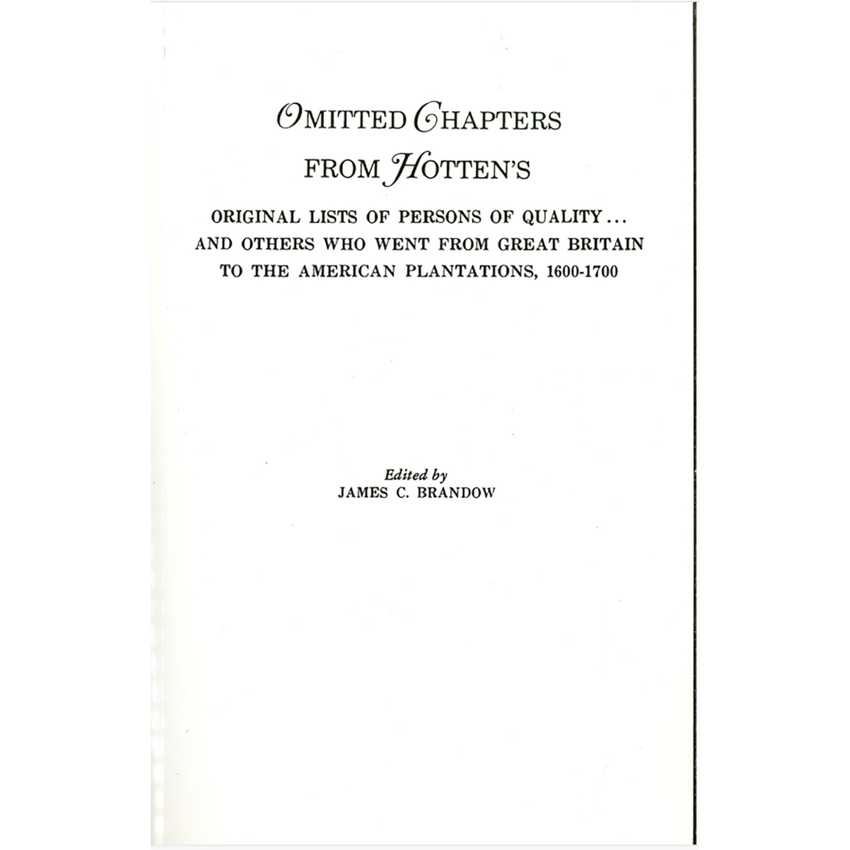 Omitted Chapters from Hotten's Original Lists of Persons of Quality
