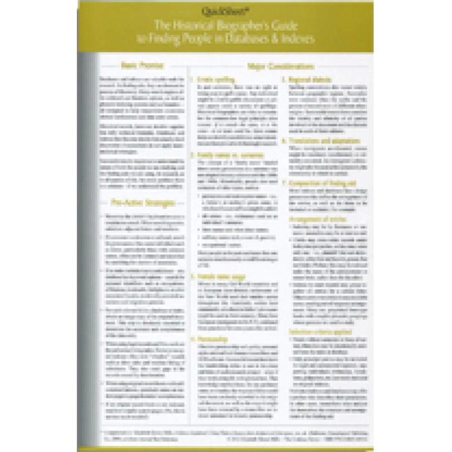 QuickSheet: The Historical Biographer's Guide to Finding People in Databases and Indexes