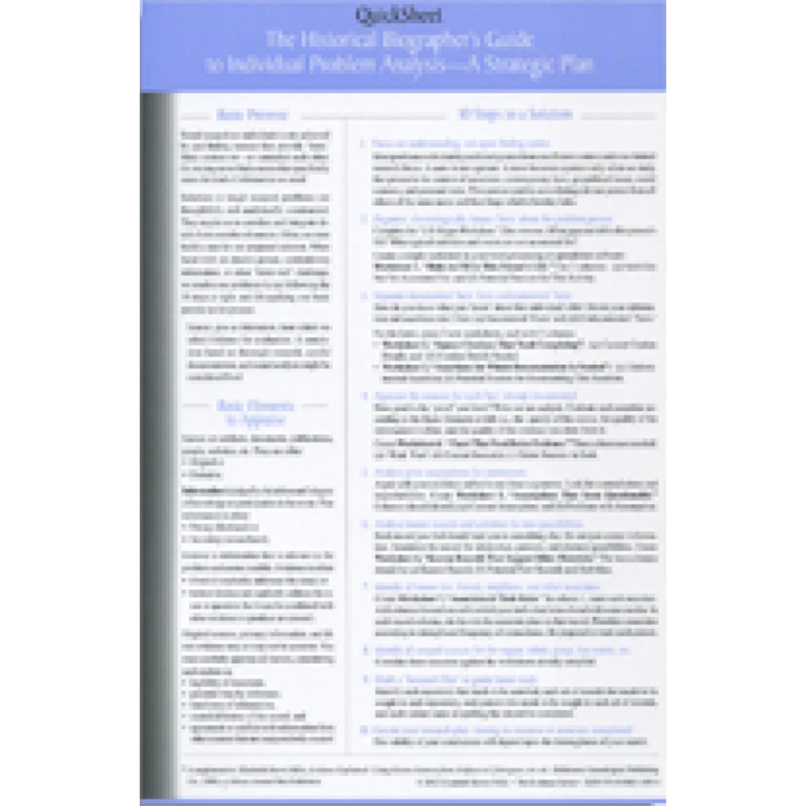 QuickSheet: The Historical Biographer's Guide to Individual Problem Analysis