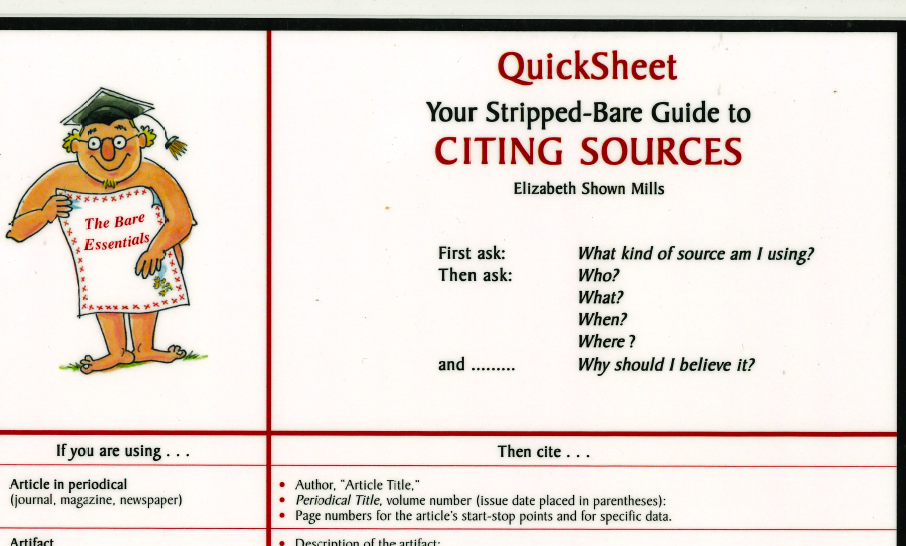 QuickSheet: Your Stripped-Bare Guide to Citing Sources. 1st Edition Revised