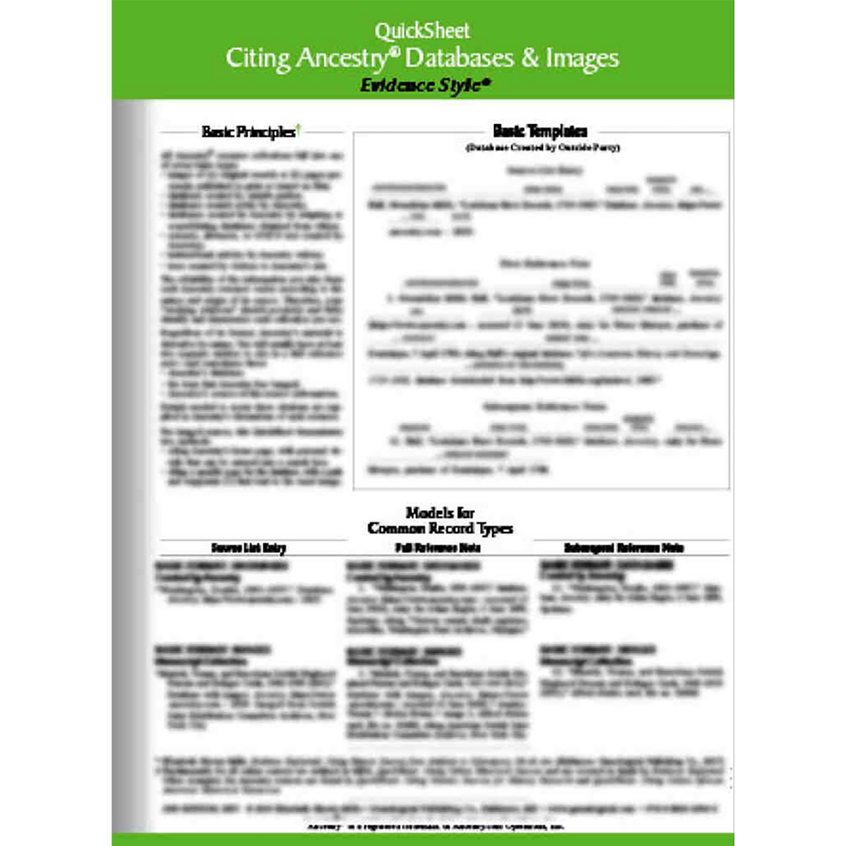 QuickSheet: Citing Ancestry Databases and Images Evidence Style, Second Edition, Revised