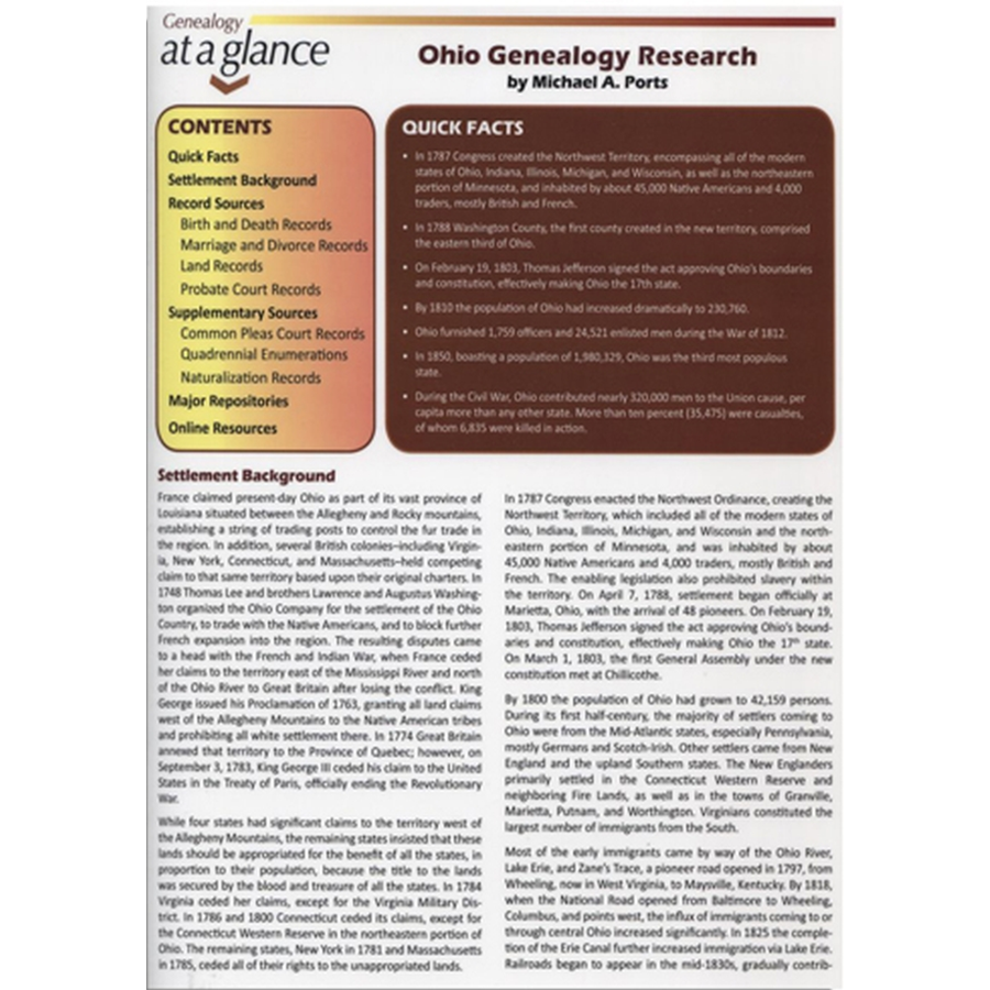 Genealogy at a Glance: Ohio Genealogy Research