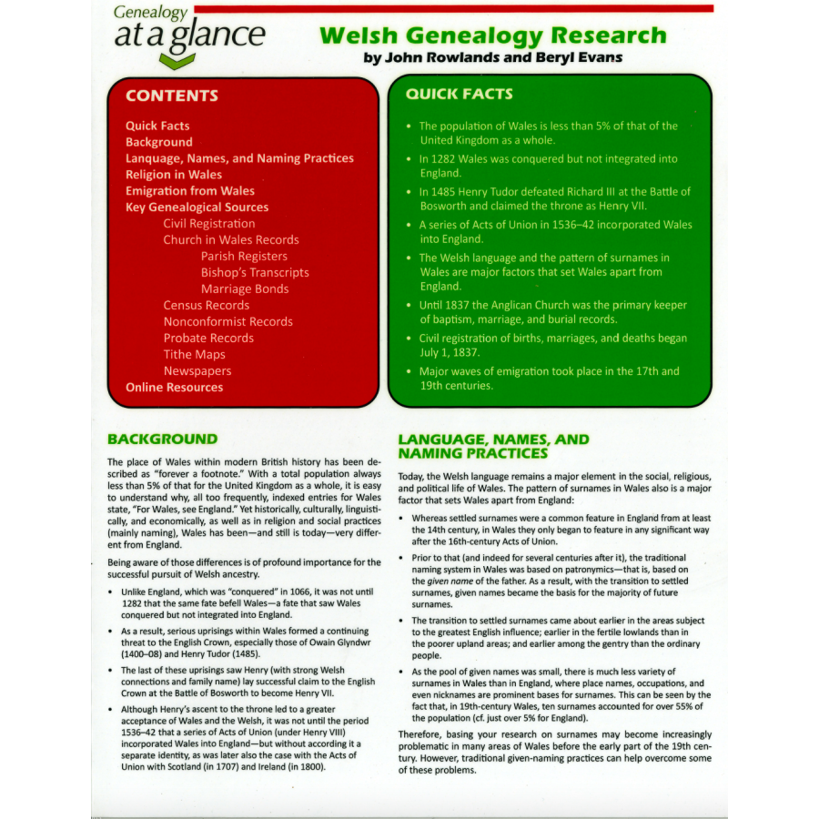 Genealogy at a Glance: Welsh Genealogy Research