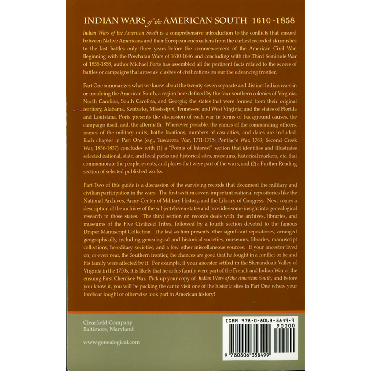 Indian Wars of the American South, 1610-1858: A guide for Genealogists and Historians back cover