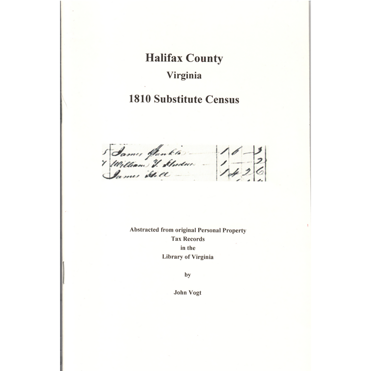 Halifax County, Virginia 1810 Substitute Census