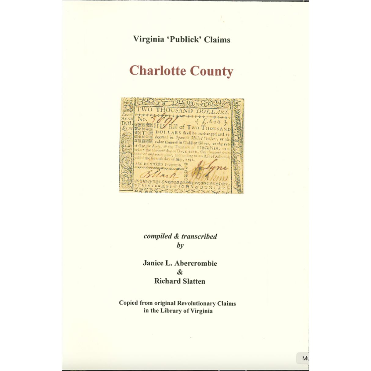 Charlotte County, Virginia Revolutionary "Publick" Claims