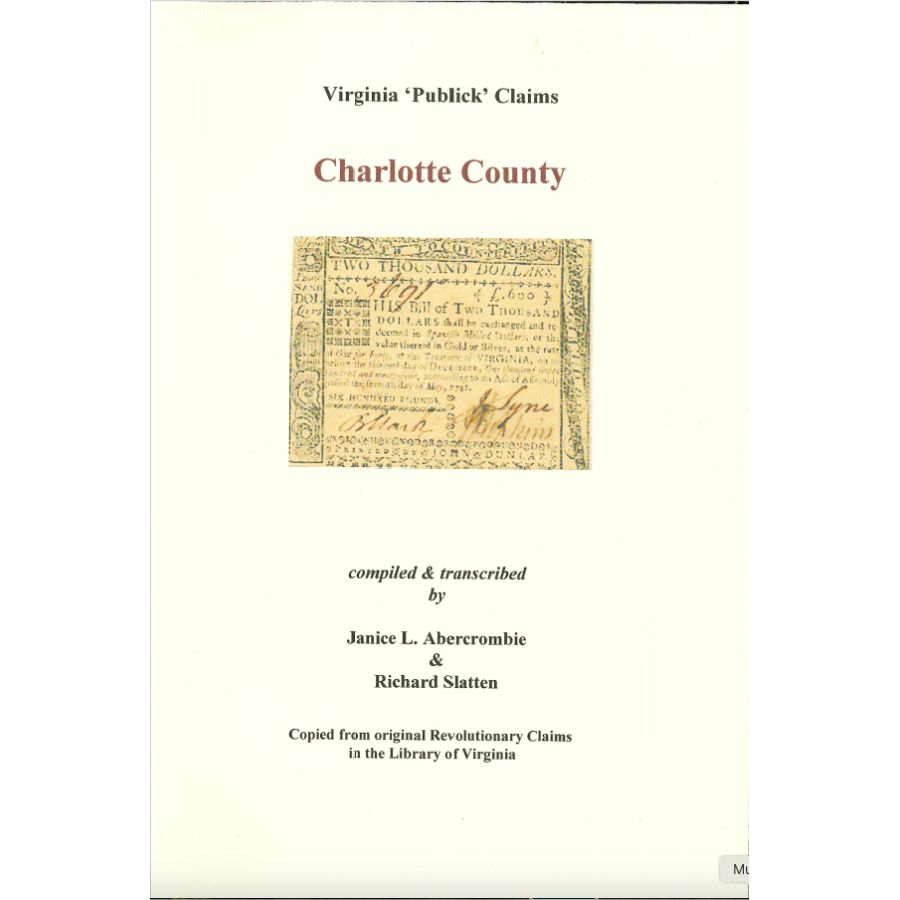 Charlotte County, Virginia Revolutionary "Publick" Claims