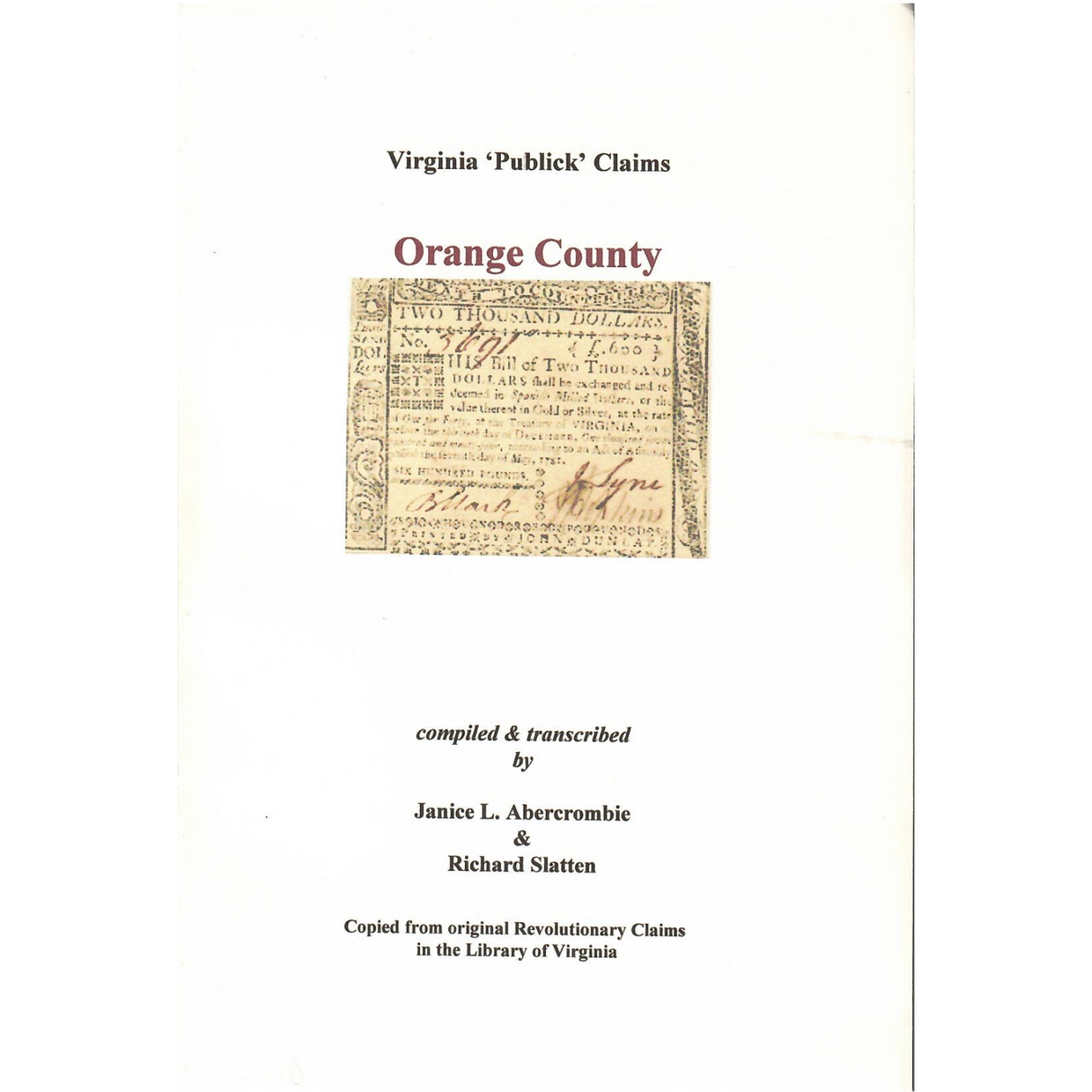 Orange County, Virginia Revolutionary "Publick" Claims