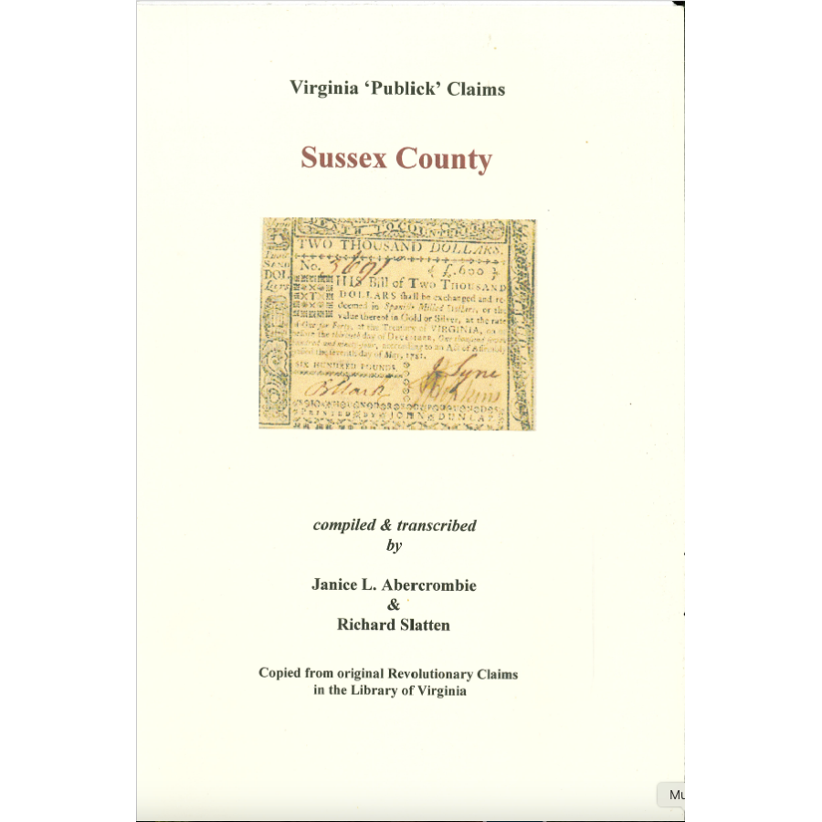 Sussex County, Virginia Revolutionary "Publick" Claims
