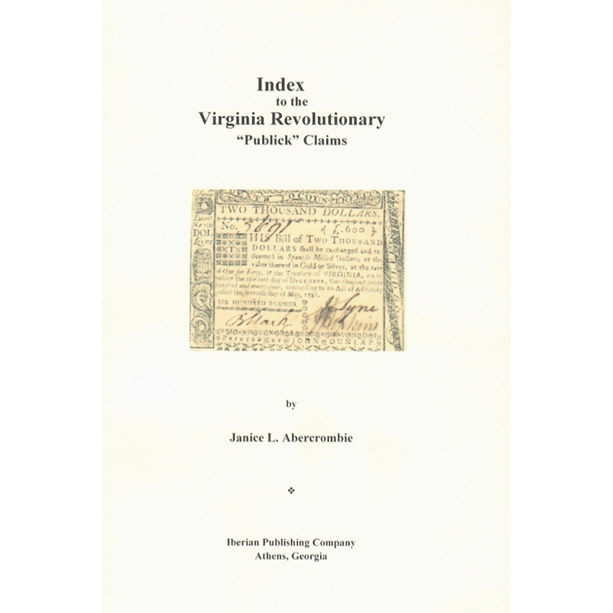 Index to the Virginia Revolutionary "Publick" Claims