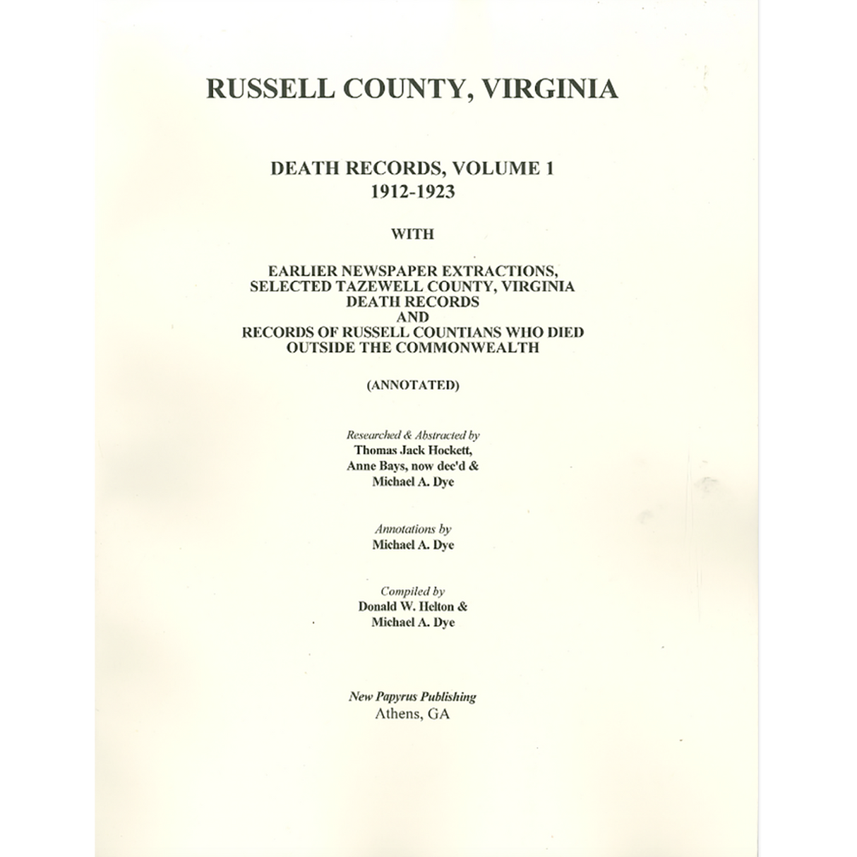 Russell County, Virginia: Volume 1, 1912-1923