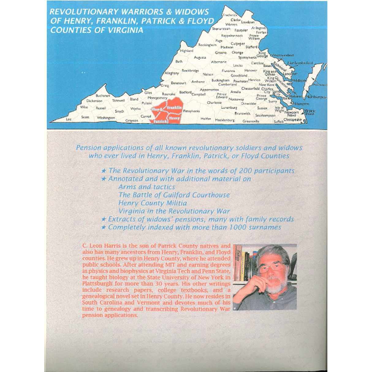Revolutionary Warriors and Widows of Henry, Franklin, Patrick and Floyd Counties of Virginia back cover