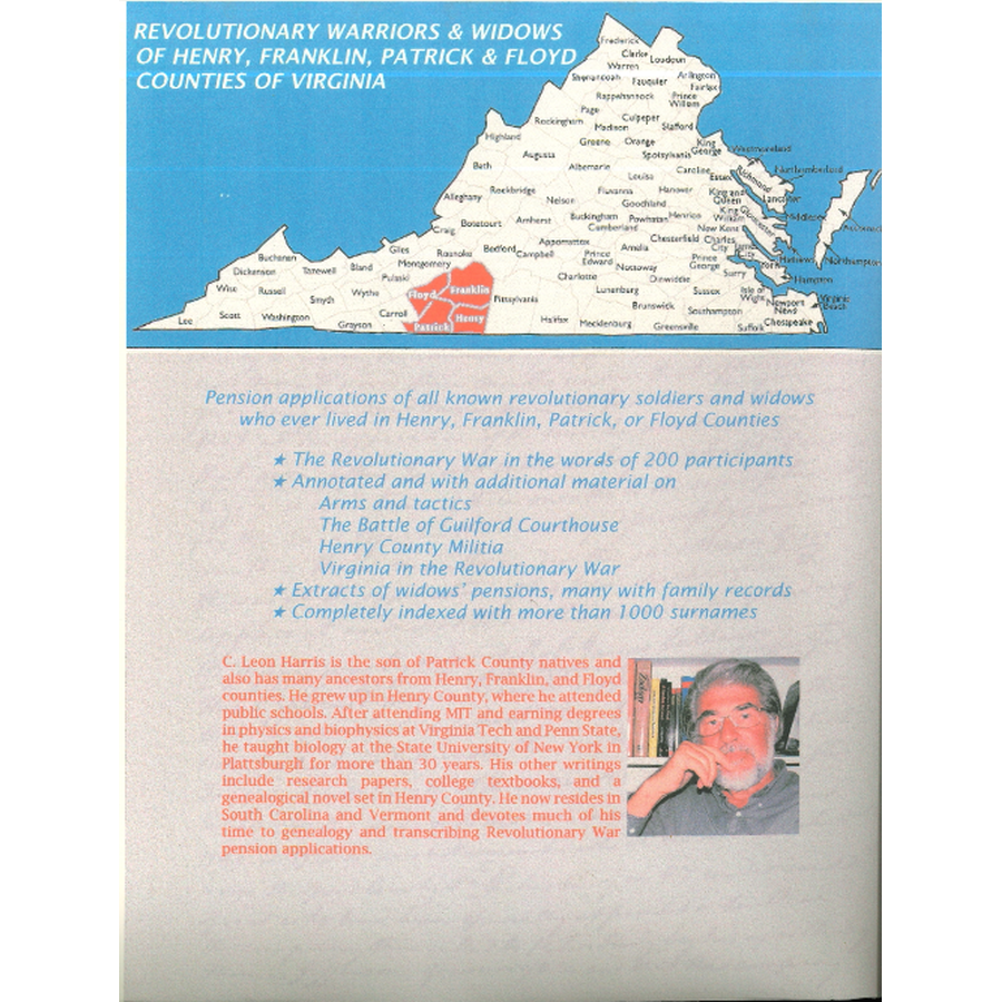 Revolutionary Warriors and Widows of Henry, Franklin, Patrick and Floyd Counties of Virginia back cover