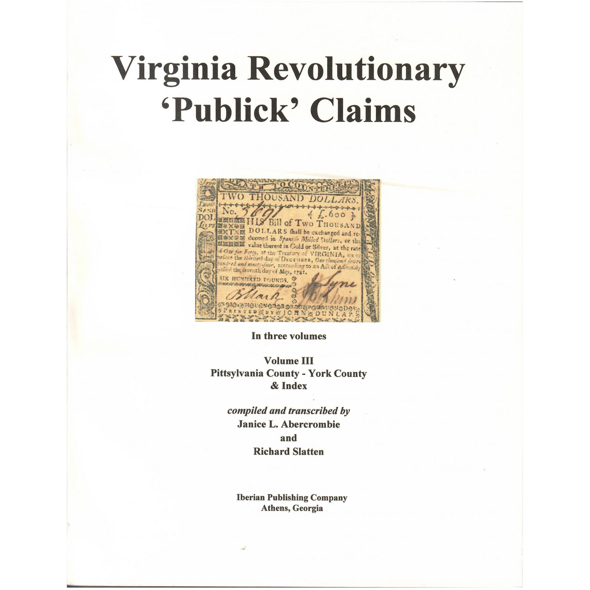 Virginia Revolutionary "Publick" Claims, Volume 3