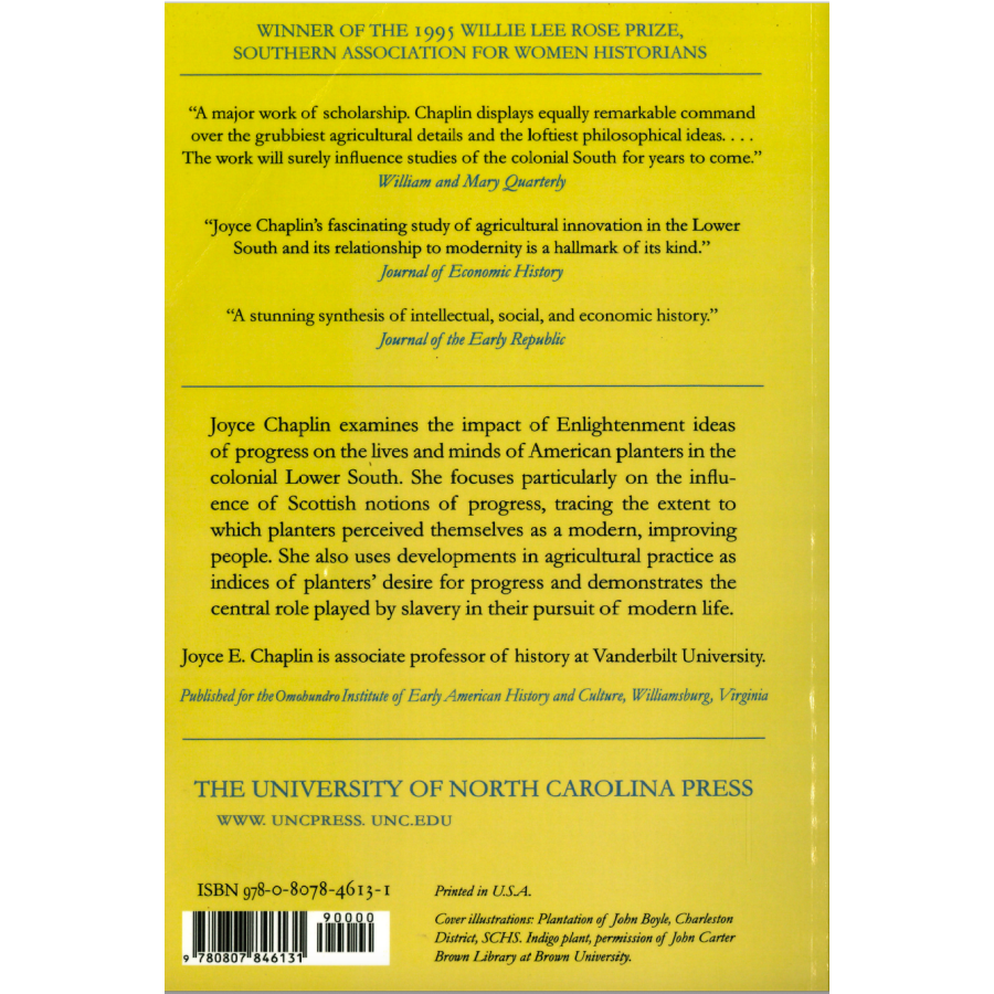 An Anxious Pursuit: Agricultural Innovation and Modernity in the Lower South, 1730-1815 back cover