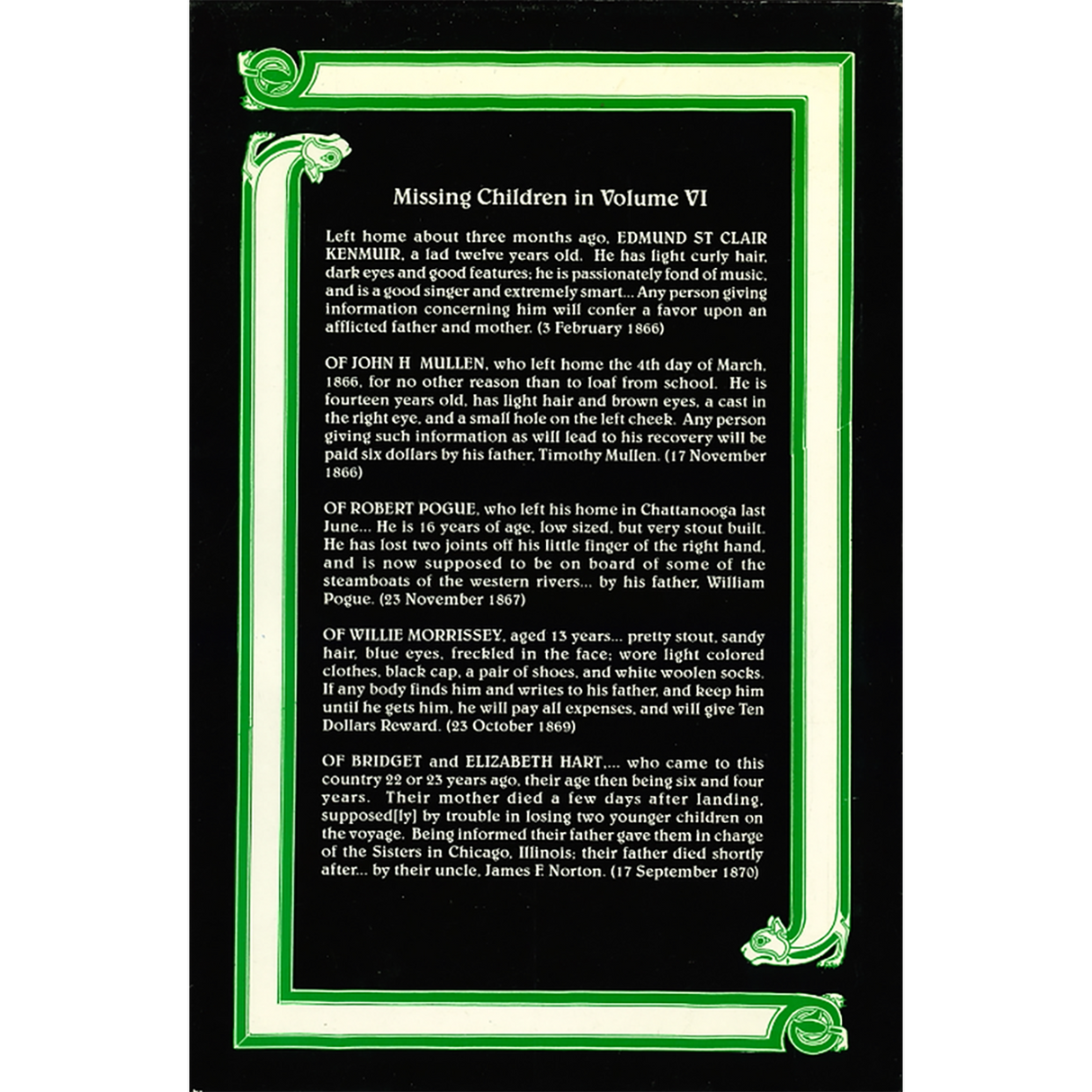 The Search for Missing Friends, Volume 6, 1866-1870: Irish Immigrant Advertisements Placed in the Boston Pilot back cover