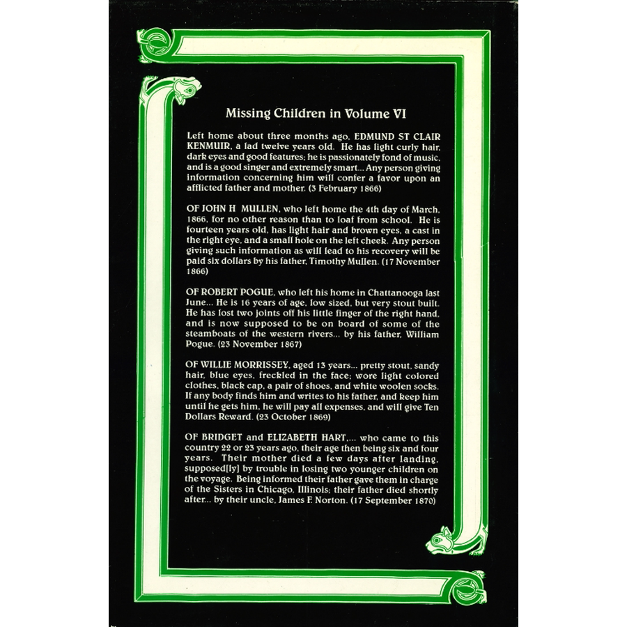 The Search for Missing Friends, Volume 6, 1866-1870: Irish Immigrant Advertisements Placed in the Boston Pilot back cover