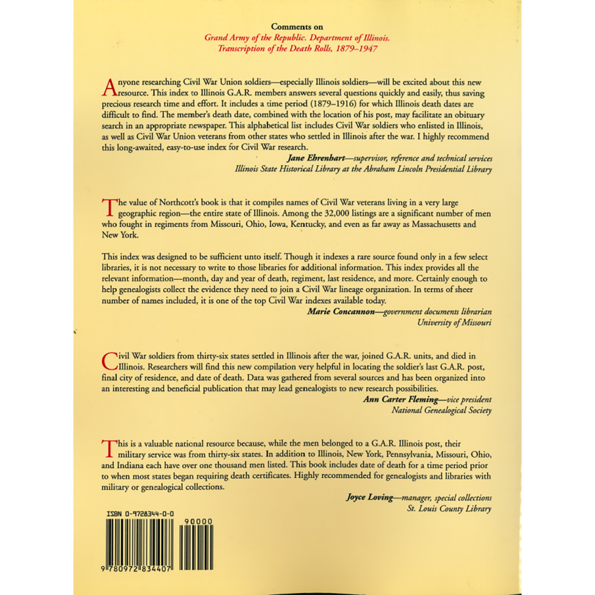Grand Army Of The Republic, Department of Illinois: Transcription of the Death Rolls, 1879-1947 back cover