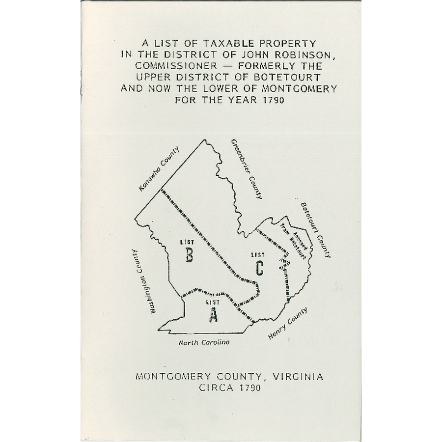 A List of Taxable Property in the District of John Robinson, Commissioner Formerly the Upper District of Botetourt and now the Lower District of Montgomery for the Year 1790