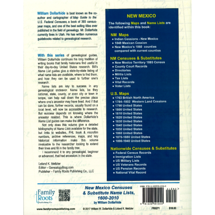 New Mexico Censuses and Substitute Name Lists, 1600-2010 back cover