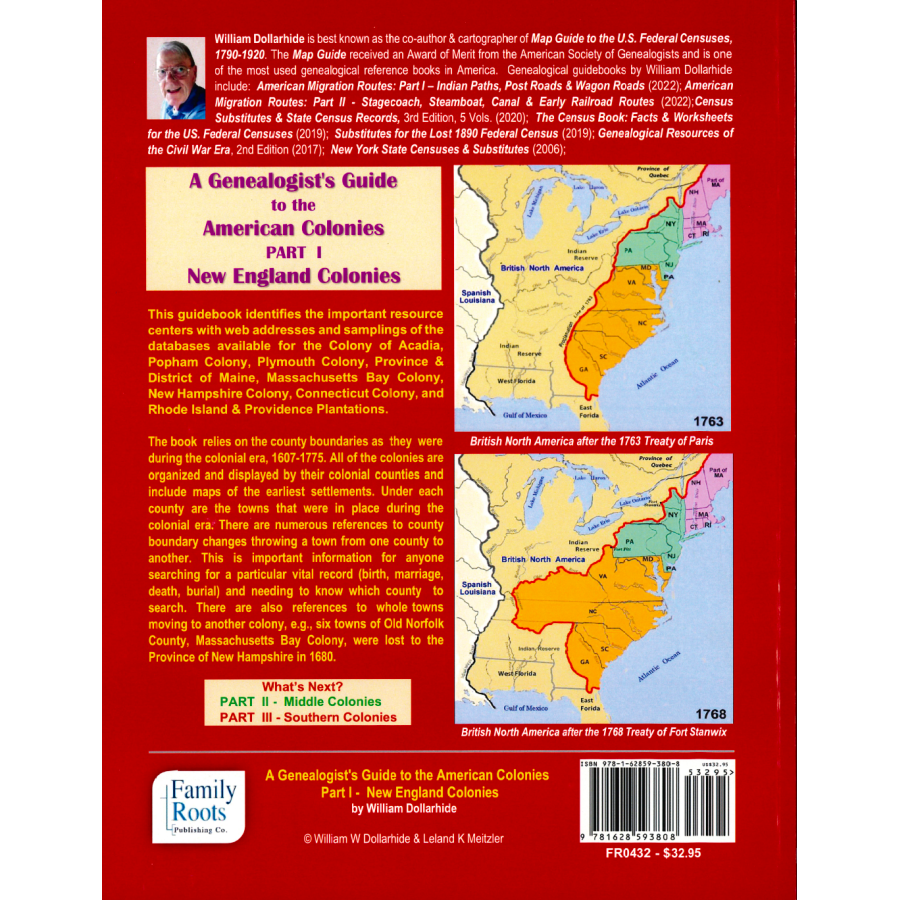 A Genealogist's Guide to the American Colonies: Part I - New England Colonies back cover