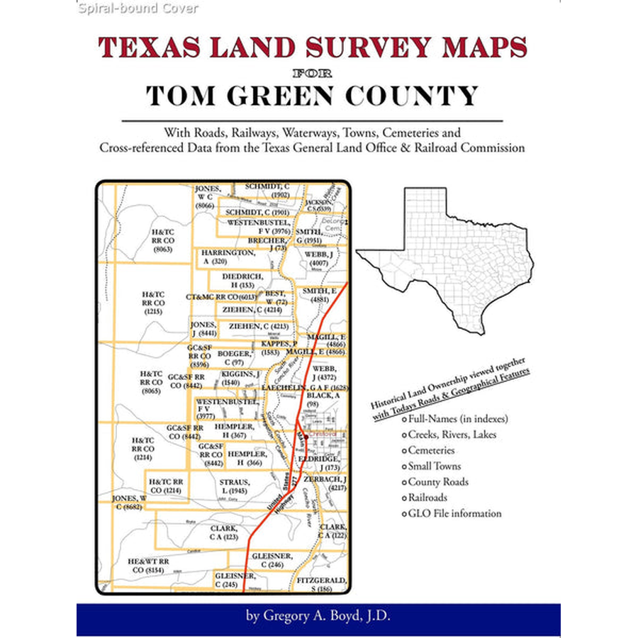 Texas Land Survey Maps for Tom Green County (Spiral book cover)